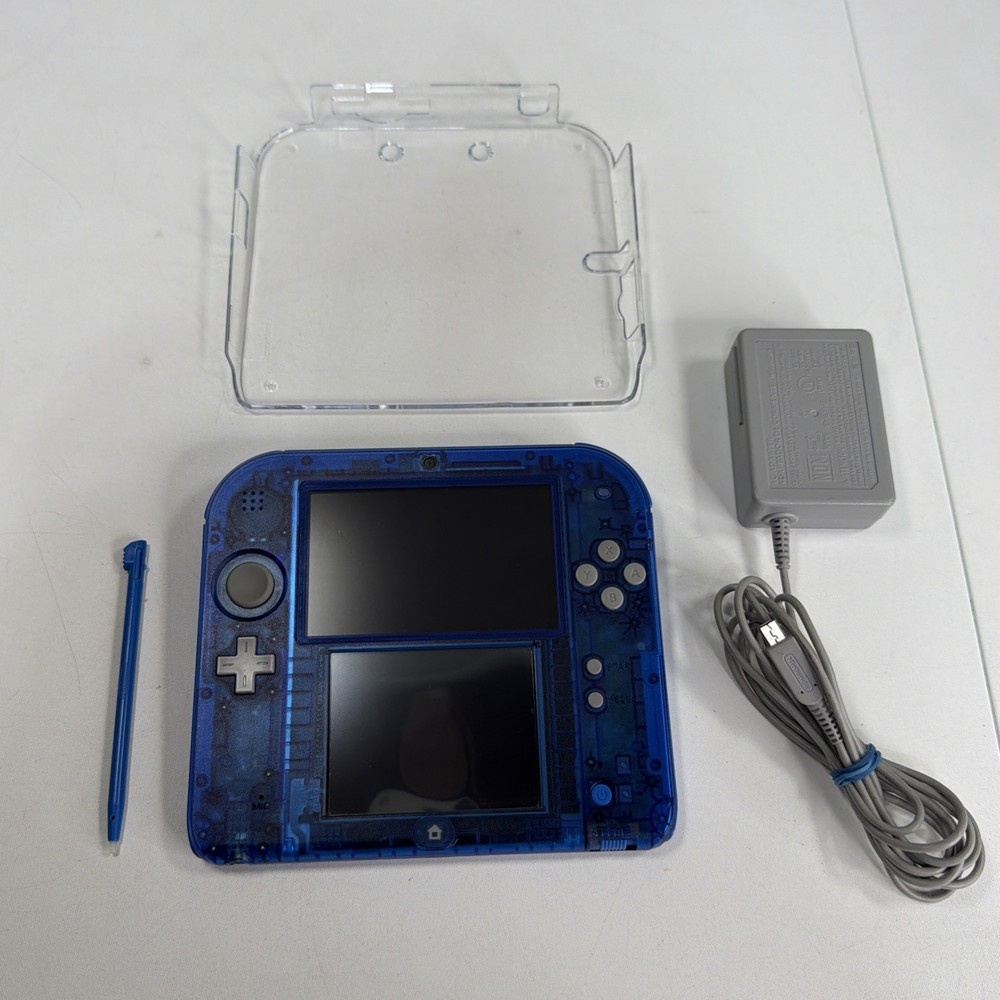 Nintendo 2DS Crystal Blue Transparent Handheld System Console W/case  TESTED