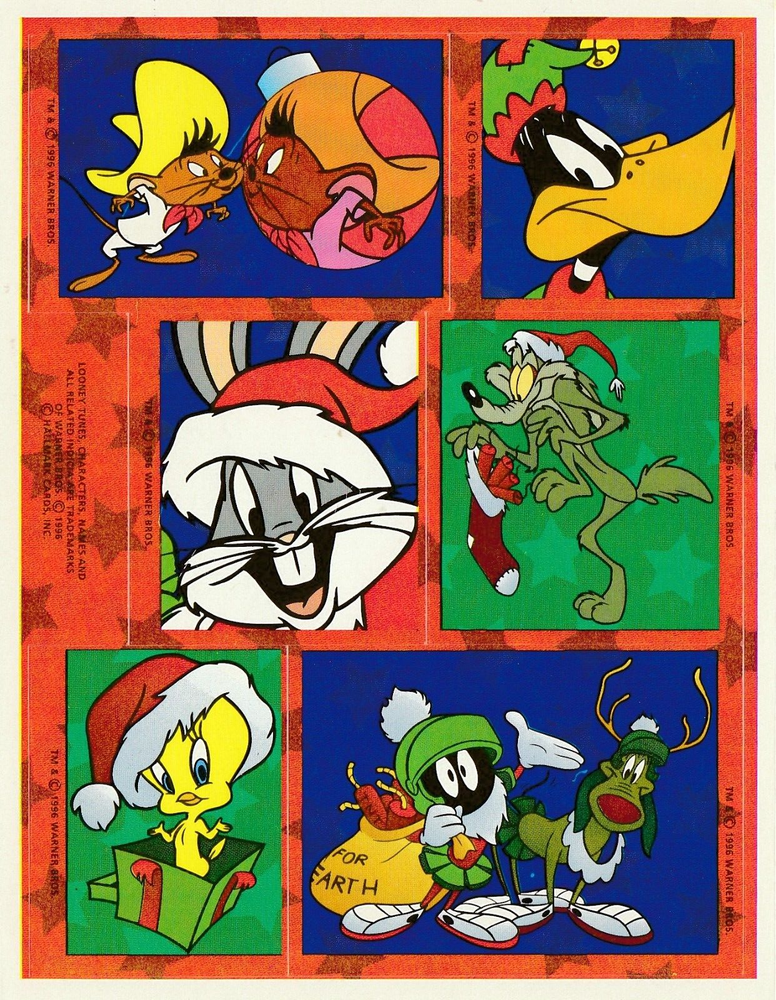 Vintage 1996 Hallmark Looney Tunes Christmas Sticker Sheet in excellent condition