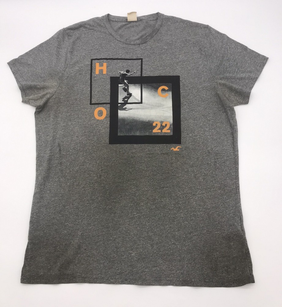 Hollister T-Shirt Men XLarge Gray Surf Graphic Print Flaws..#17006