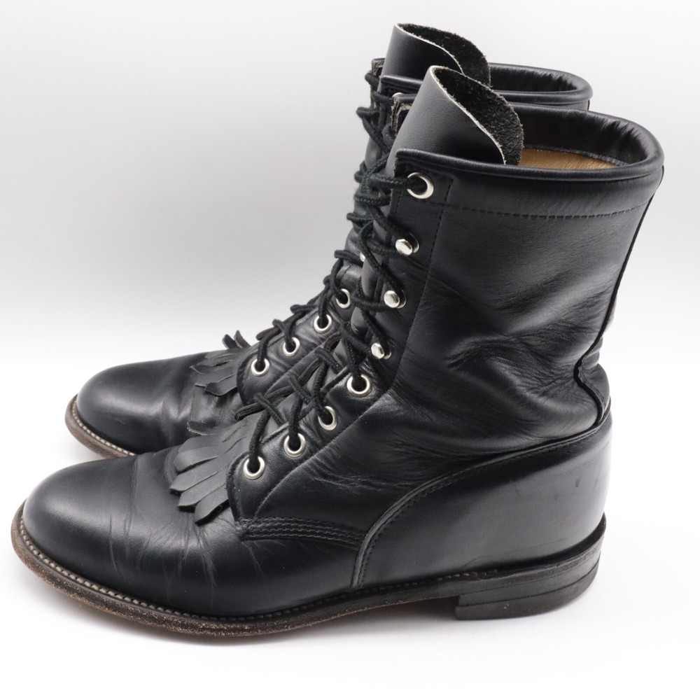 Vintage Justin Roper Black Leather Lace Up Cowboy Boots Women Size 7 C