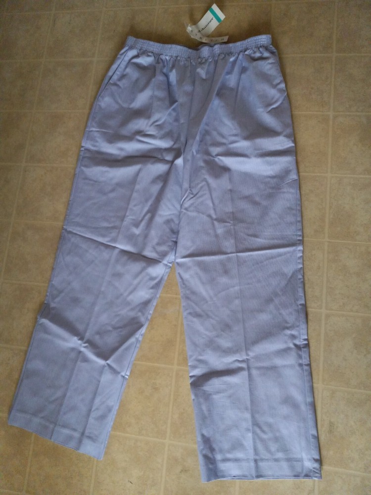 Alfred Dunner Blue Striped Casual Dress Pants Elastic Waistband Size 16 New