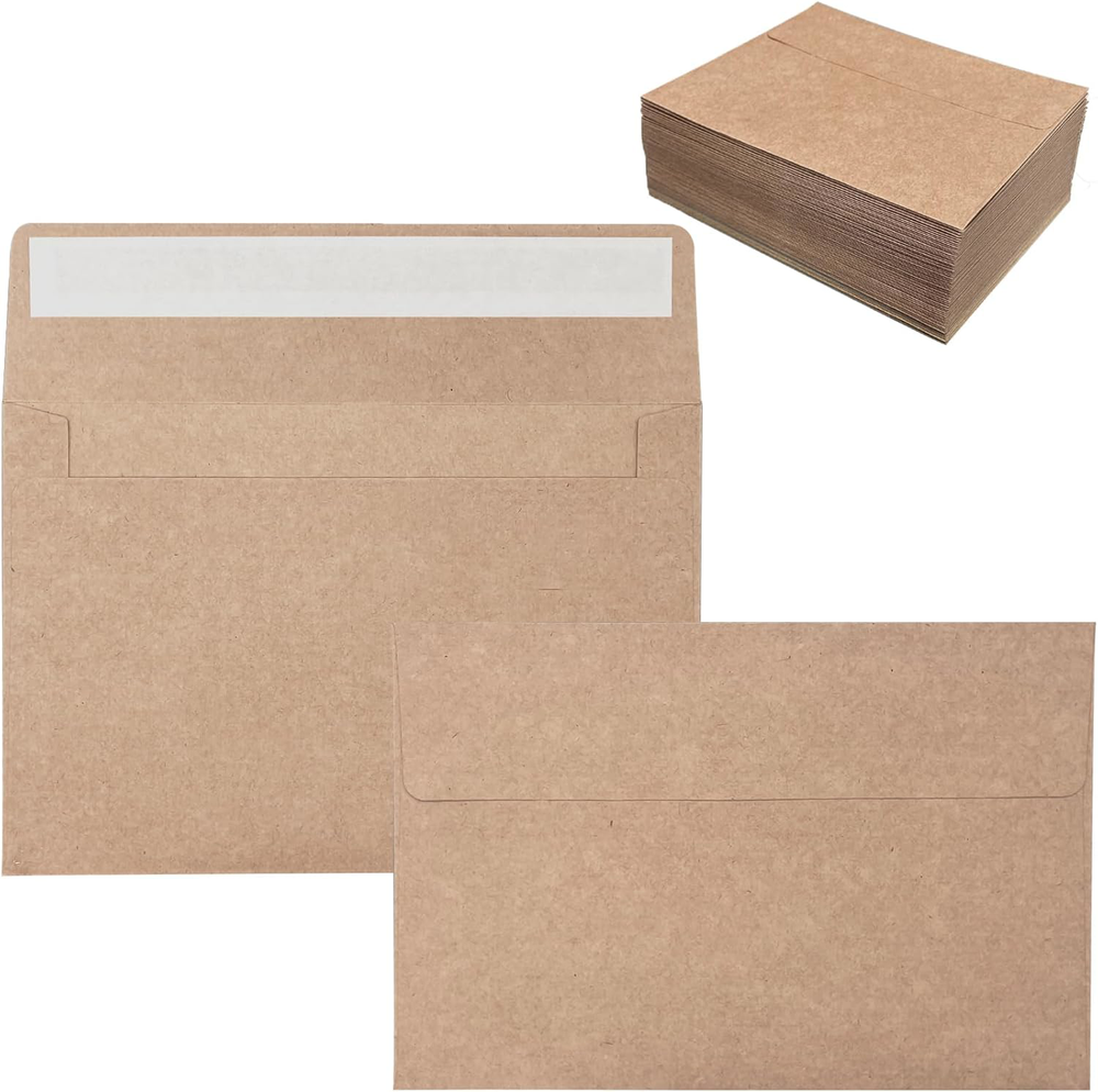 100 Pack 4x6 Envelopes for Invitations, Brown Kraft Envelopes, Self Seal A4 for