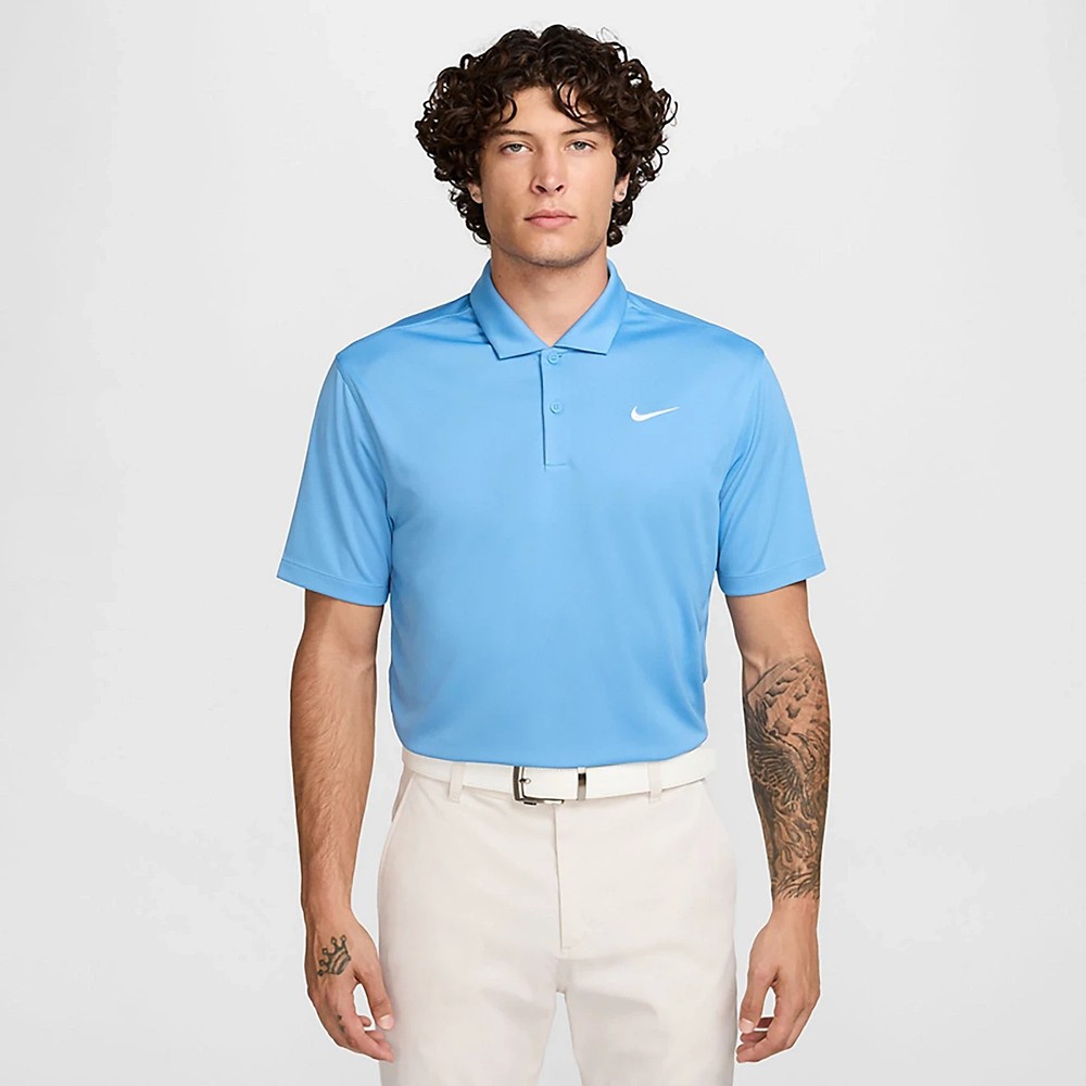 Nike Mens Dri-FIT Core Solid Golf Short Sleeve Polo Shirt Blue White Large