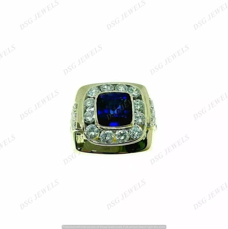 5Ct Princess Cut Lab Blue Sapphire Ring 14K Yellow Gold Plated