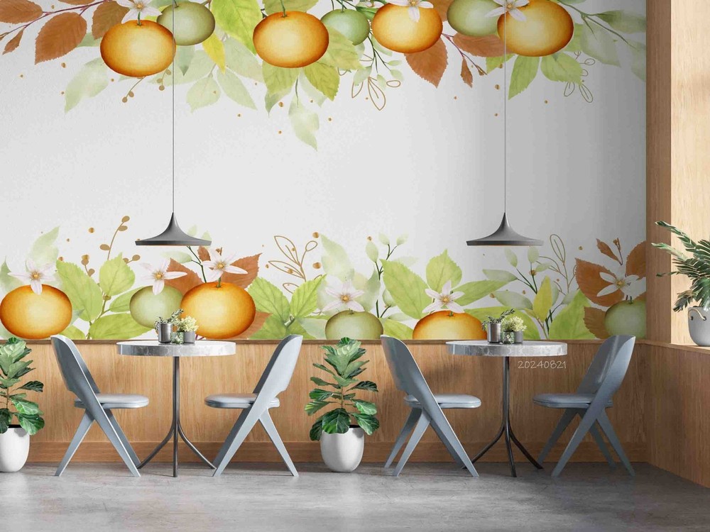 3D Fruit Leaves Watercolor Wall Murals Wallpaper Murals Wall Sticker