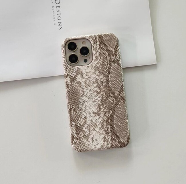 Python Pattern Leather Case for iPhone 13 14 15 16 Pro Max with Bracelet Strap