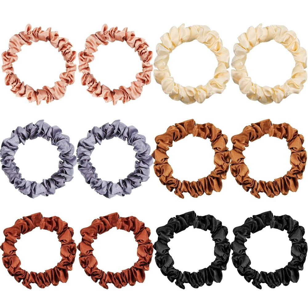 12 Pcs Small Satin Silk Scrunchies Mini Hair Ties Elastic Hair Bands Accessor...