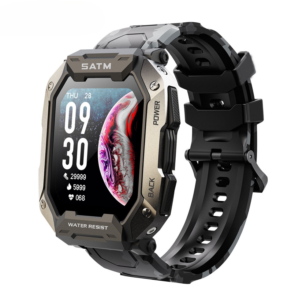 Military-Grade Waterproof Smartwatch with Heart Rate & Blood Oxygen Tracking  
