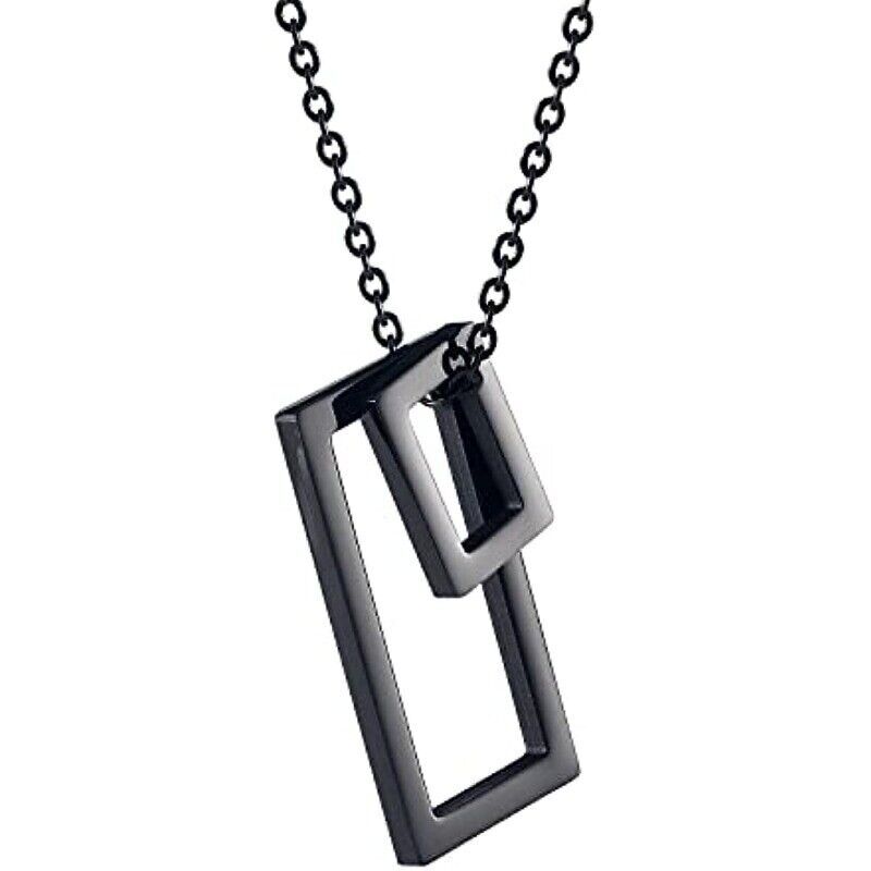 Minimalist Double Geometric Square Pendant Unisex Stainless Steel Chain Jewelry