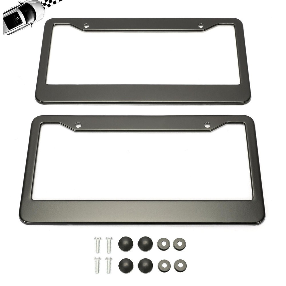 Stainless Steel Universal Black License Plate Frame Tag Cover Screw Caps 2PCS