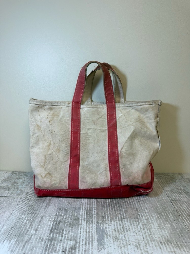 Vintage 80s LL Bean Medium Red Boat & Tote Canvas Bag Freeport USA TM Tag