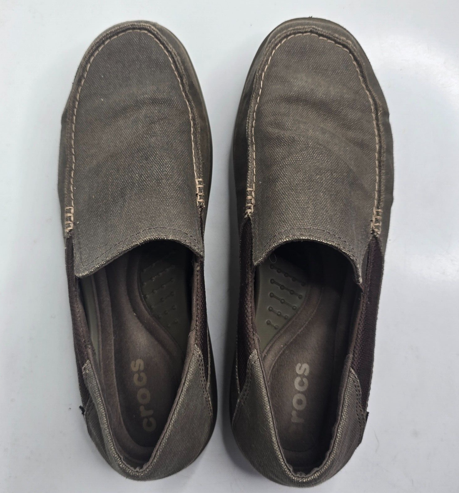 CROCS Mens Loafer Size 12 Santa Cruz Slip On Canvas Flat Brown Shoes 202056