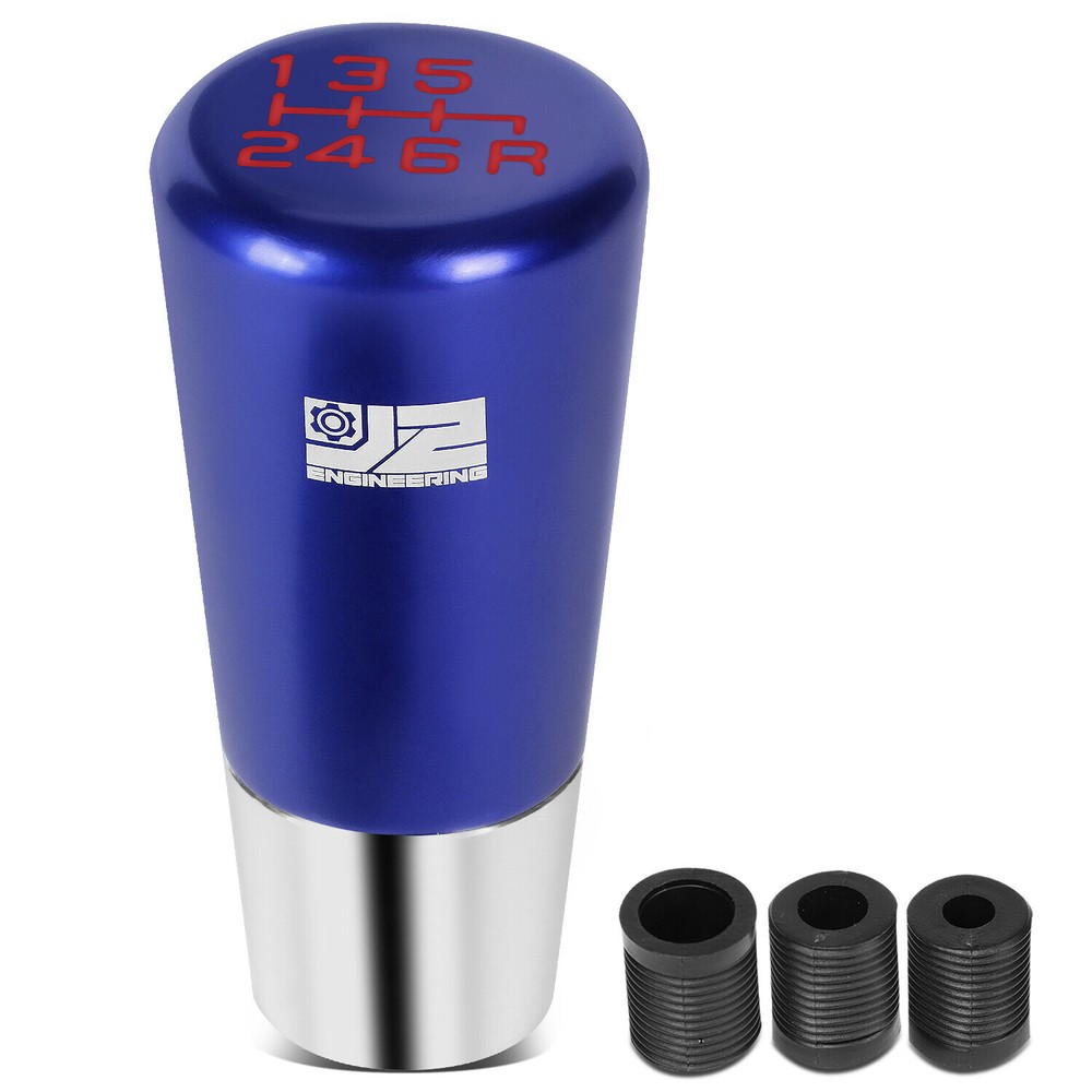 J2 Universal Aluminum Taper Cylindrical Shape Shift Knob Blue w/Thread Adapters