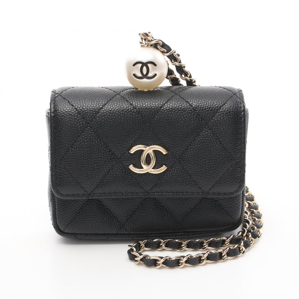 CHANEL Matelasse Chain Flap Coin Purse with Pearl Accents
