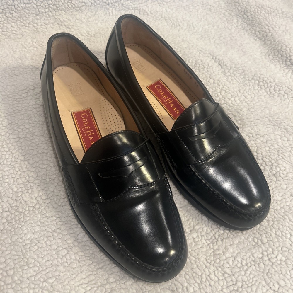 Cole Haan Mens Black Leather Pinch Penny Loafers Slip On Size 11D 3503