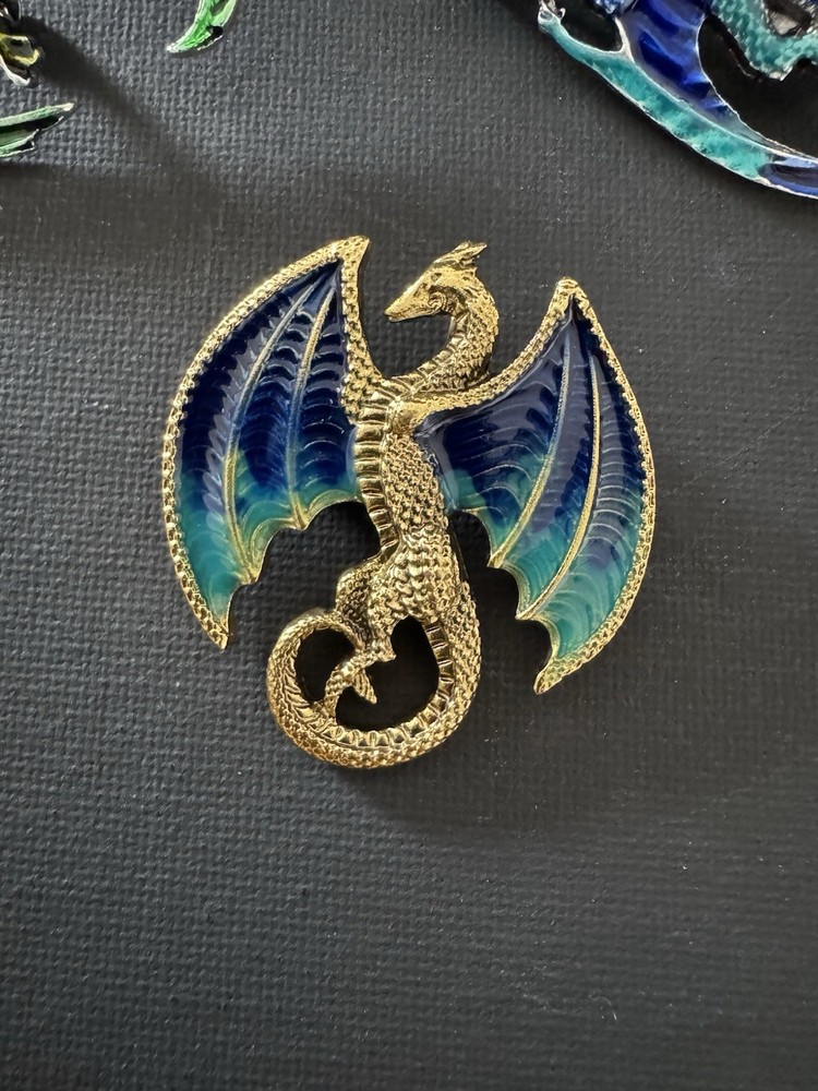 Gold Tone Ombré Dragon Enamel Brooch Dark to Light Gradient