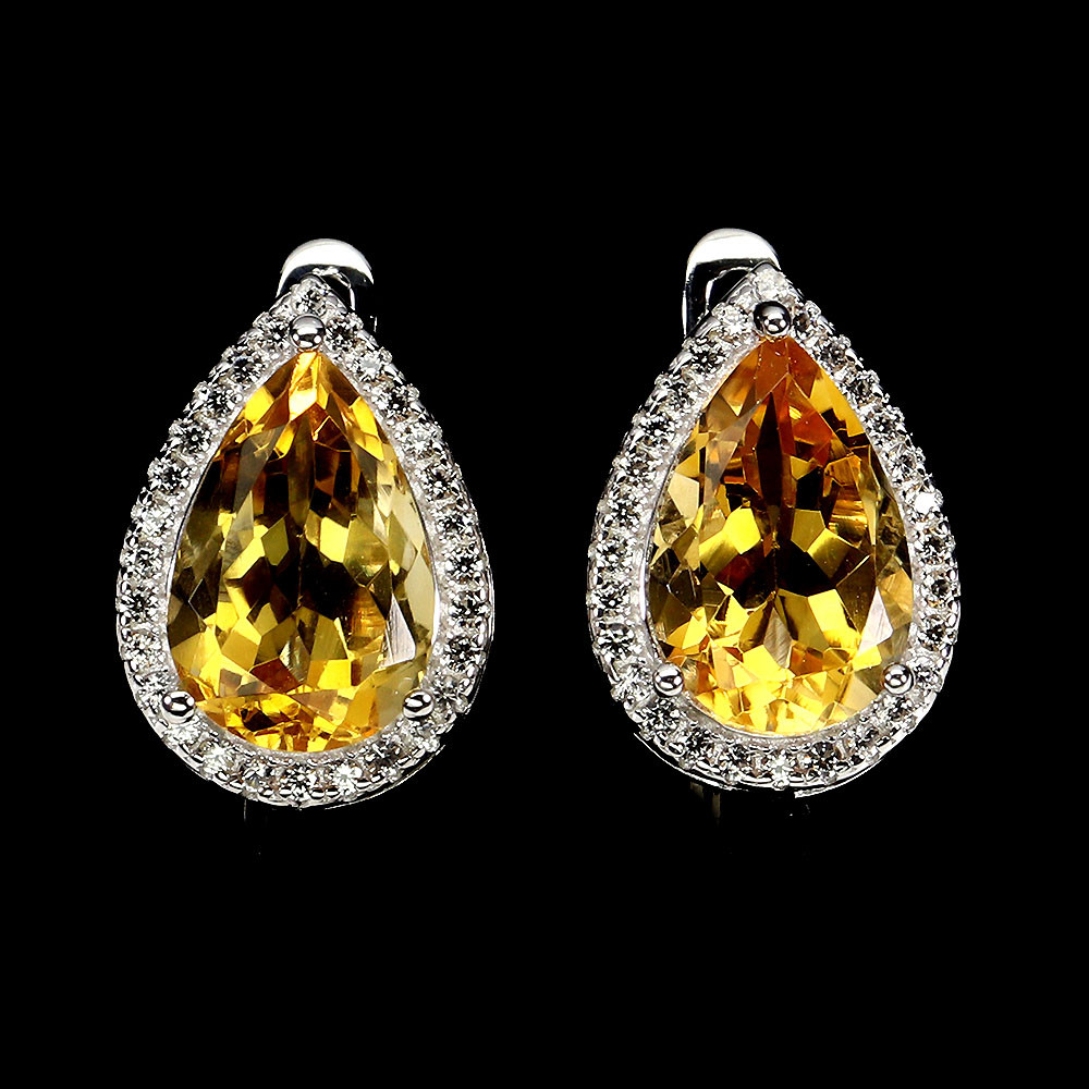 925 Sterling Silver Pear Citrine Earrings 12x8mm Natural Gemstone Jewelry