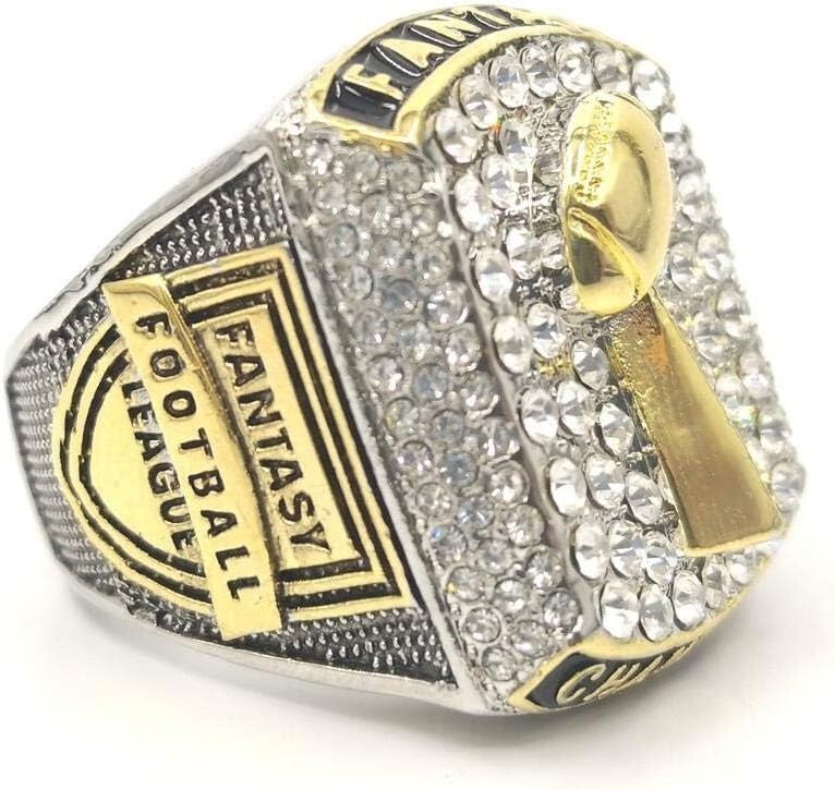 Fantasy Football Champion Ring Size 8 Silver Gold 3D Trophy Award