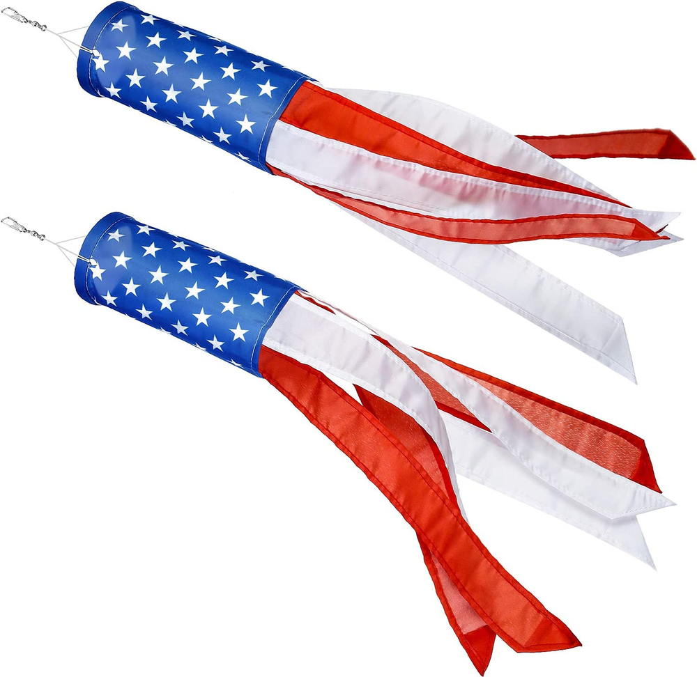 24-Inch American Flag Windsocks 2-Pack Waterproof Outdoor Patriotic Decor  