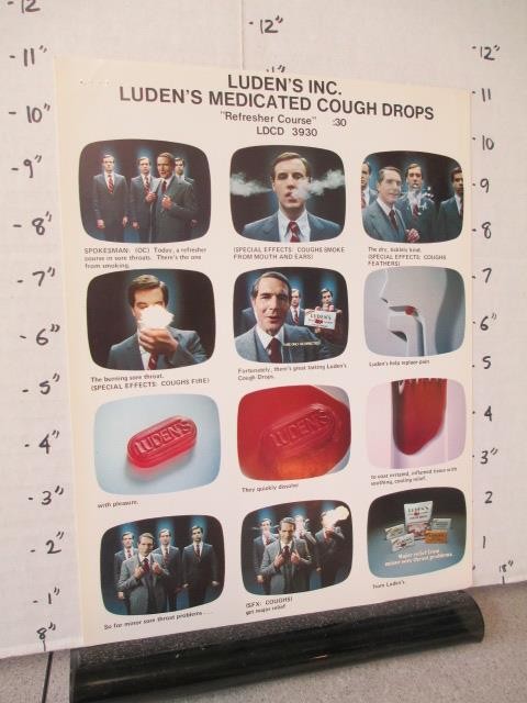 1980s LUDEN's Cough Drops Candy Bar TV Commercial Storyboard Salesman Sheet