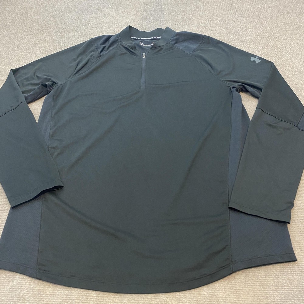 Under Armour Pullover Shirt Mens Large Black HeatGear Athletic Quarter Zip Logo