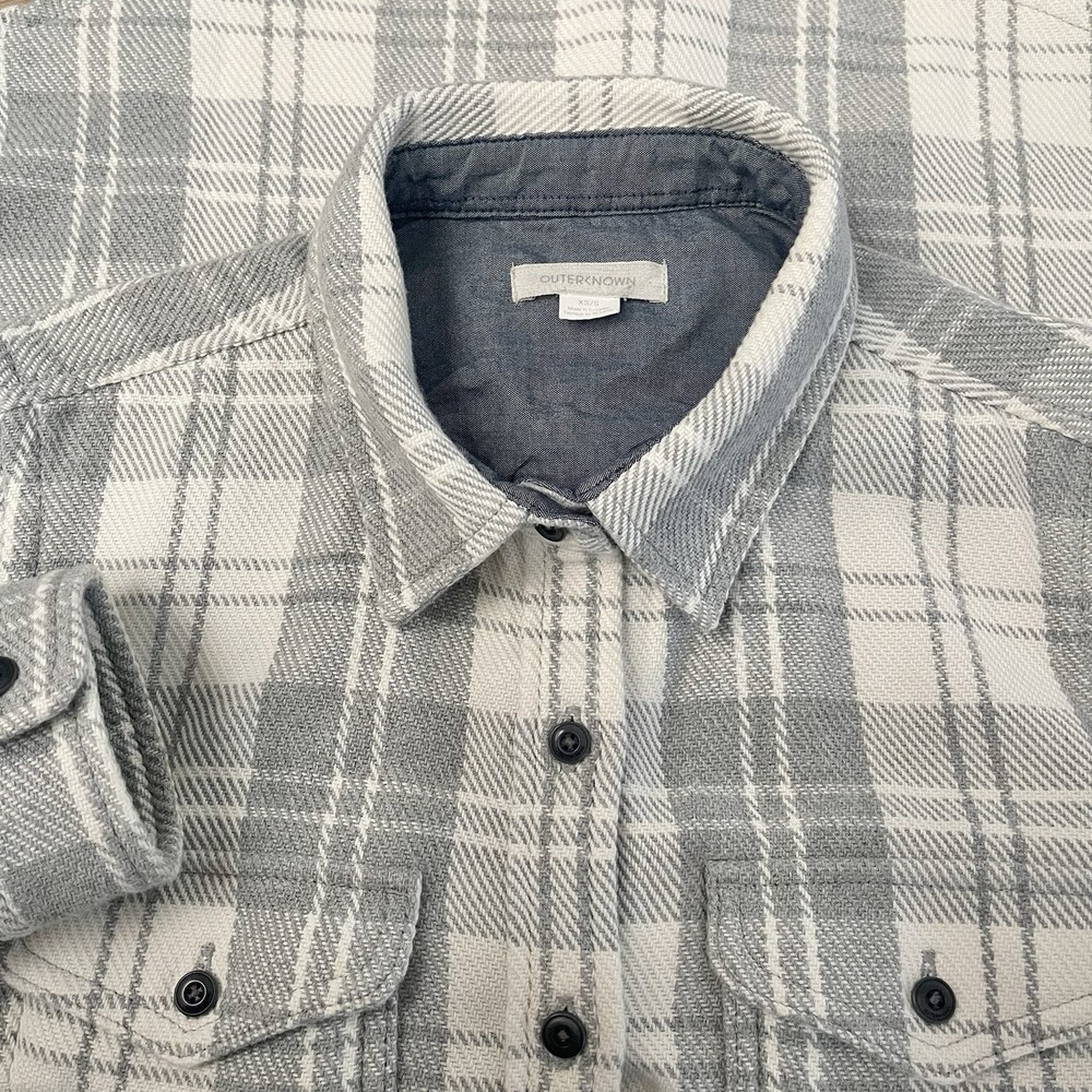 Outerknown Blanket Shirt Womens XS/S White Gray Plaid Button Up Flannel