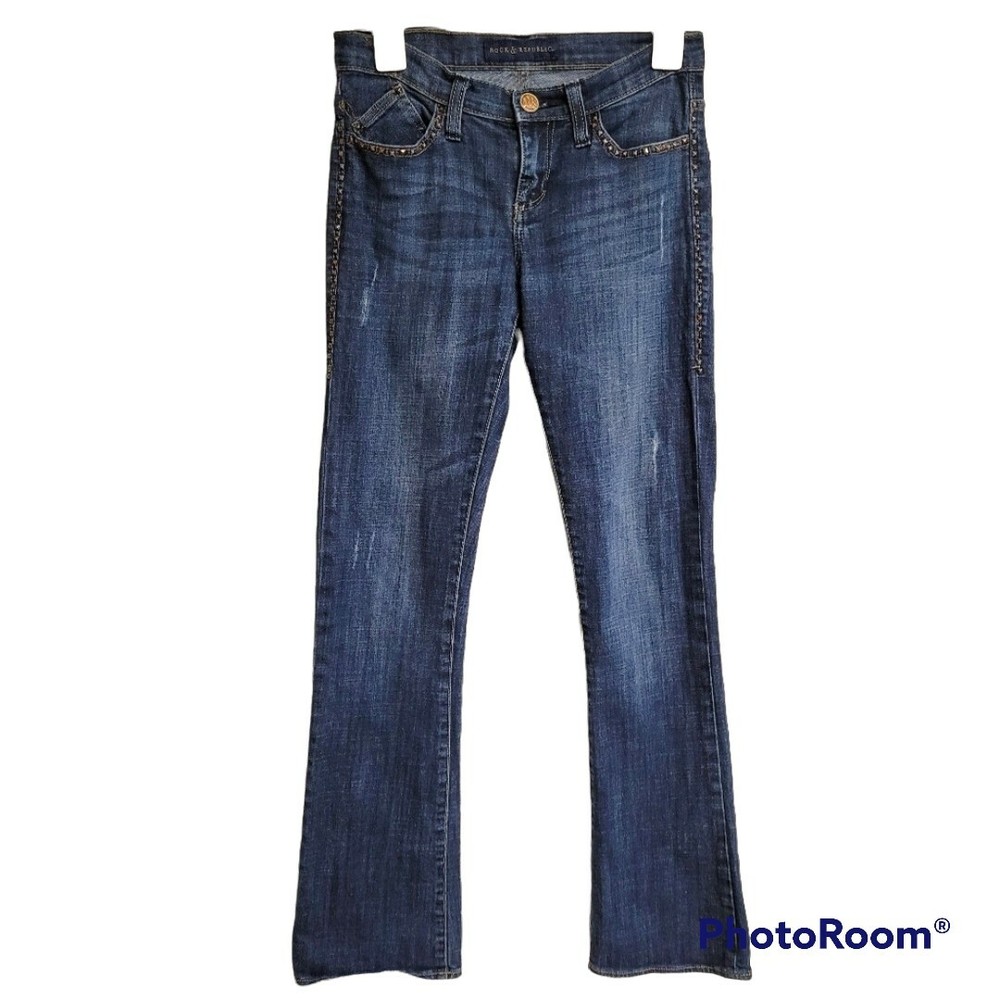 Rock And Republic Kasandra Distressed Studded Bootcut Jeans Size 2