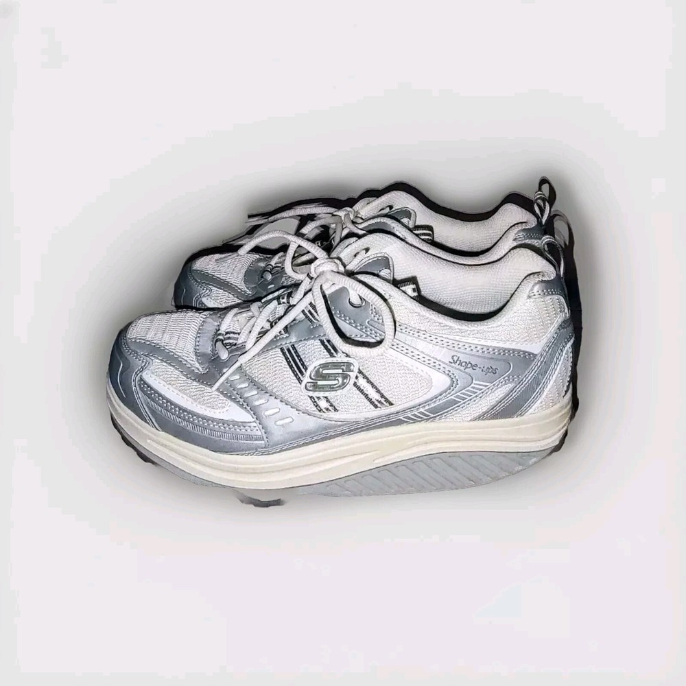 SKETCHERS SHAPE UPS Sneakers Walking Tone-Up Shoes White Silver Size 9