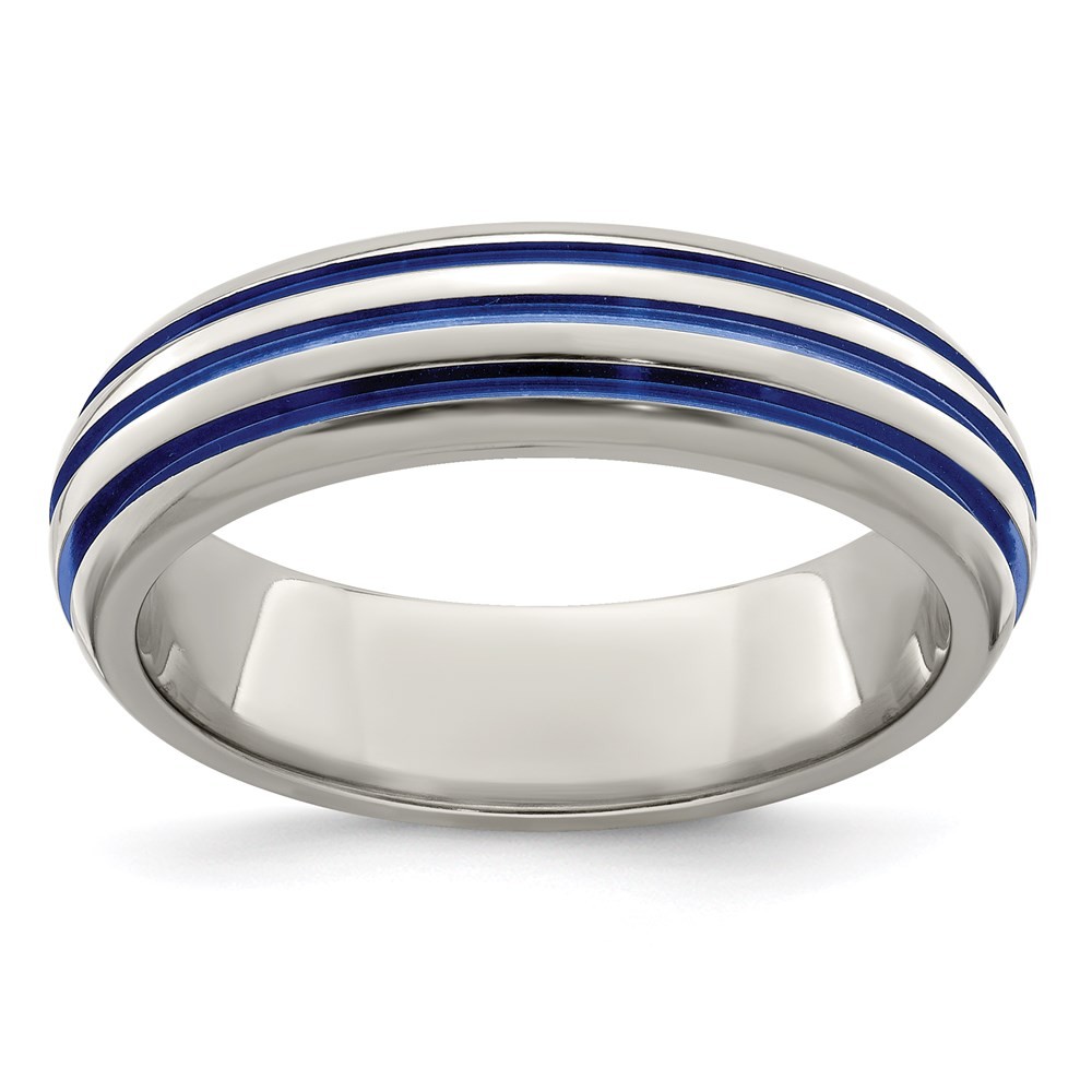 Titanium Triple Groove Blue Anodized Ring Size 10 Womens Lightweight 3.33g Jewelry