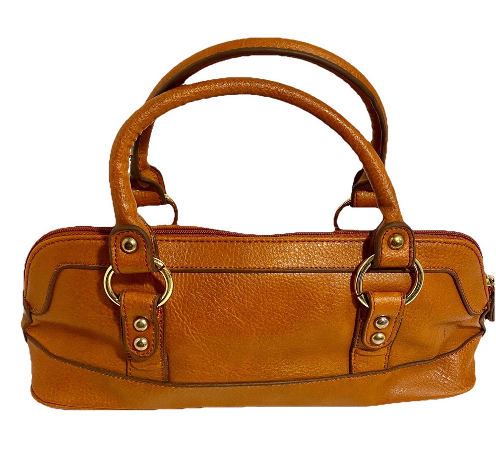 Bisou Bisou Michele Bohbot Brown Leather Studded Satchel Y2K Top Handle Bag