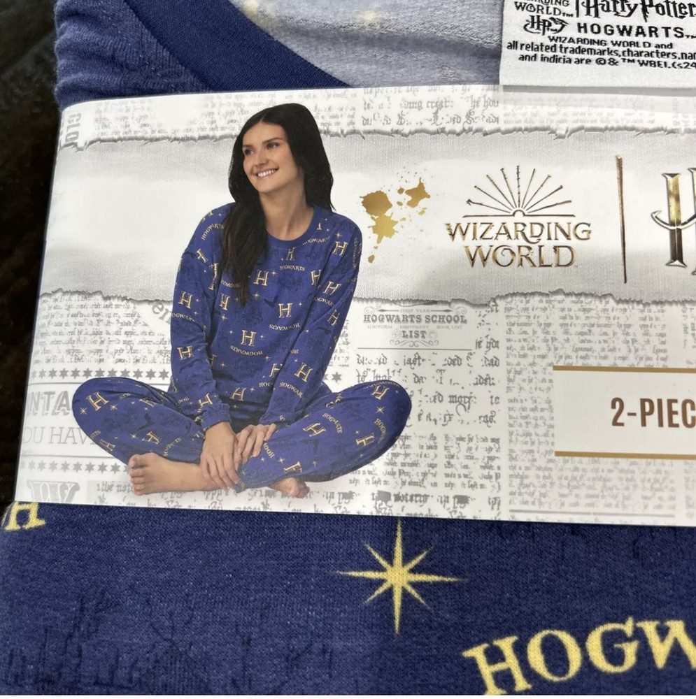 Harry Potter Hogwarts 2-Piece Pajamas Lounge Set Ladies L Blue Yellow
