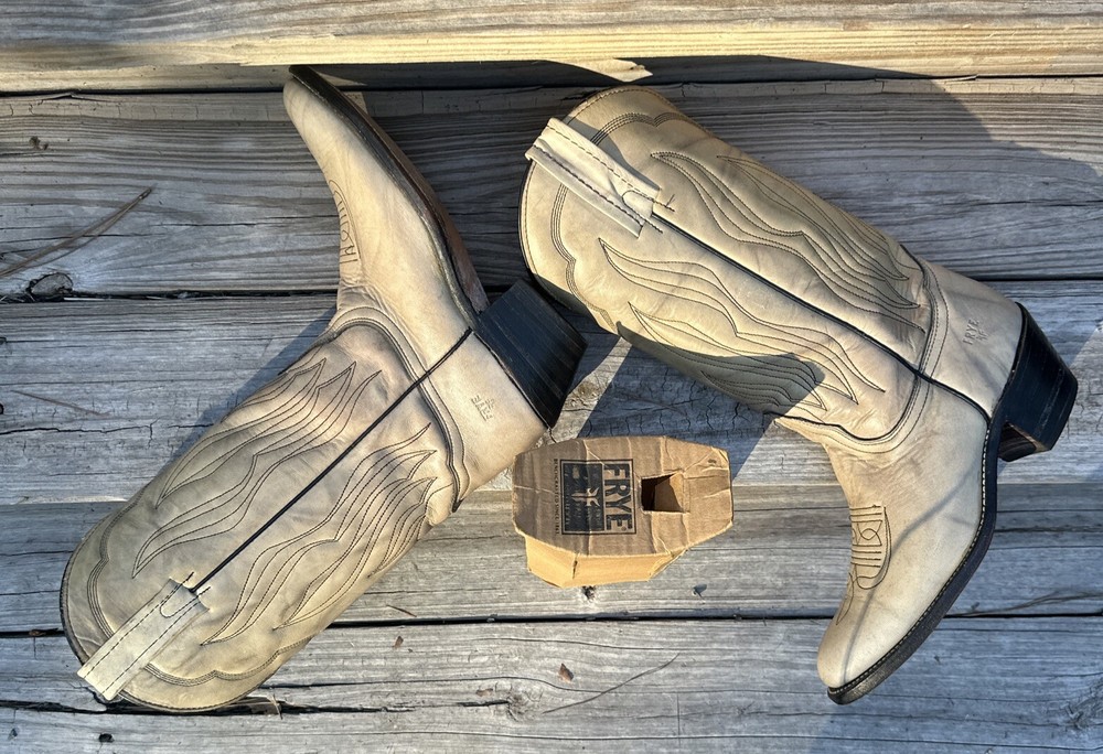 Frye Boots  Mens 8 D Made In USA Gray Cowboy Western 3844 Leather