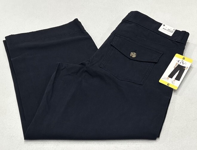 Gloria Vanderbilt Women's Navy Wide-Leg Crop Pull-On Pants Size 6