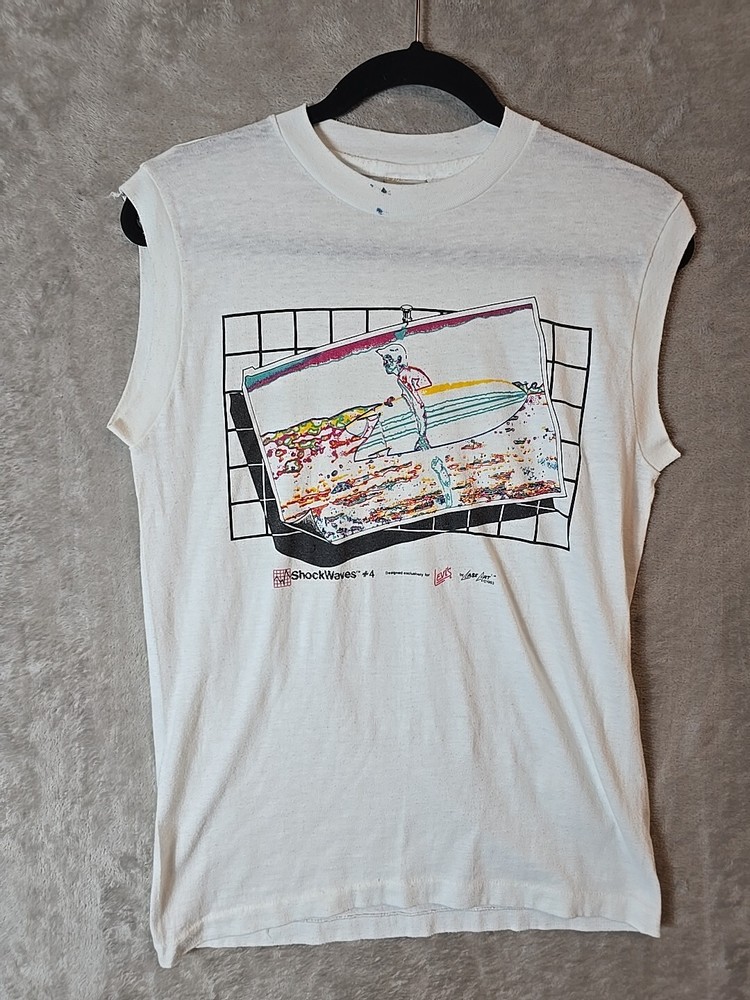 VTG Levi's Shockwaves #4 T-Shirt For Men's Sleevless Shirt By Lase Art 1983