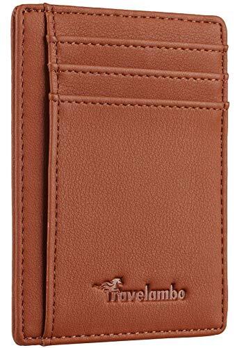 Slim RFID Blocking Front Pocket Leather Wallet in Brown