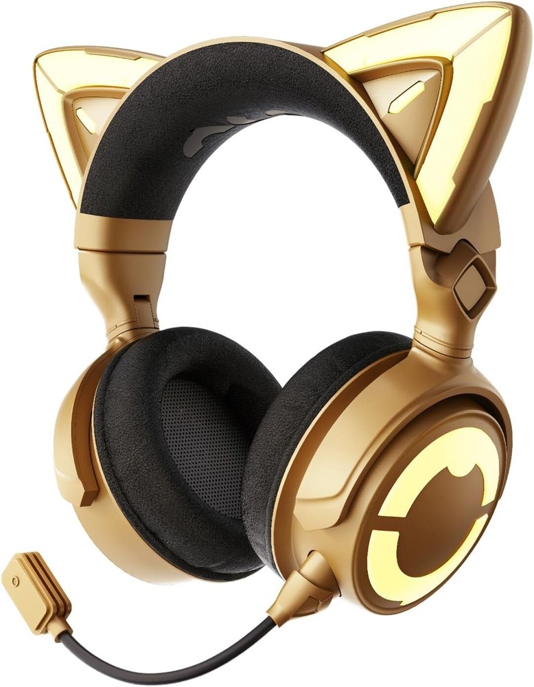 YOWU SELKIRK-4 Cat Ear Gaming Headset Gold Wired Noise Cancelling HD Microphone
