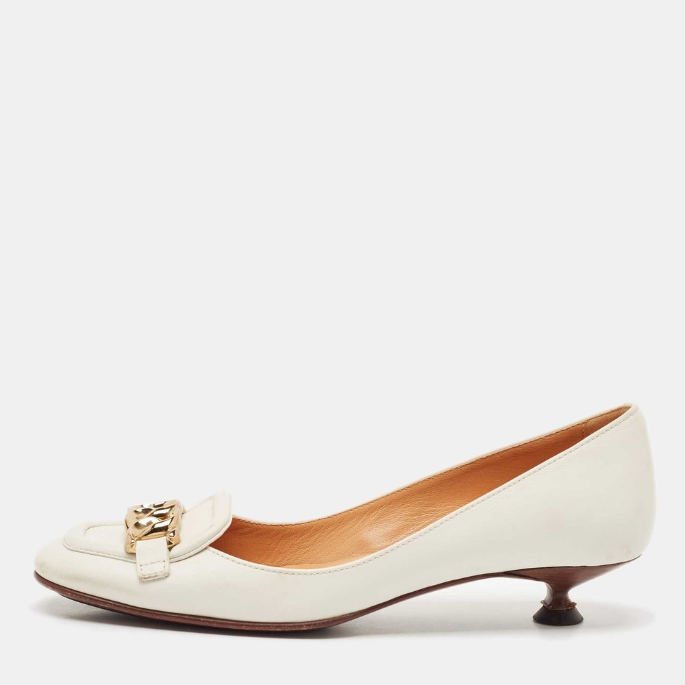 Tod's White Leather Chain Link Pumps Size 36