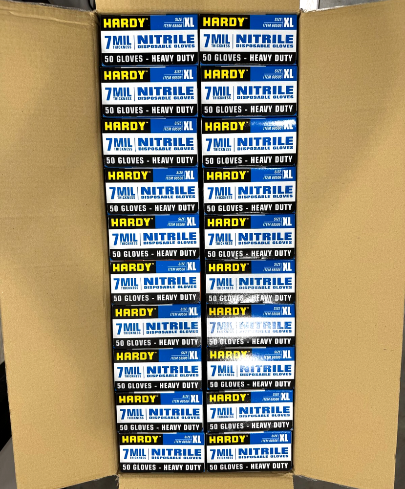 Hardy 68506 Nitrile Gloves (7MIL) HEAVY DUTY CASE/20 BOXES (XL)