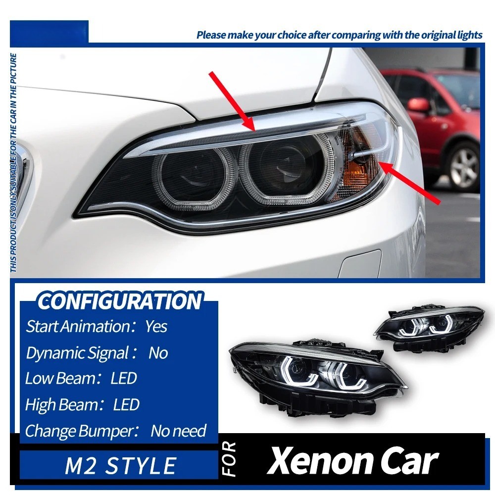 Pair LED Headlight For BMW 2 Series F22 2014-2019 Sequential Turn Front Lamp