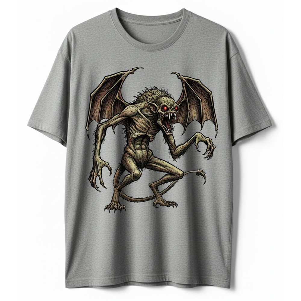 Winged Demon Monster Chupacabra T-Shirt Gargoyle Scary Horror Cryptid Tee