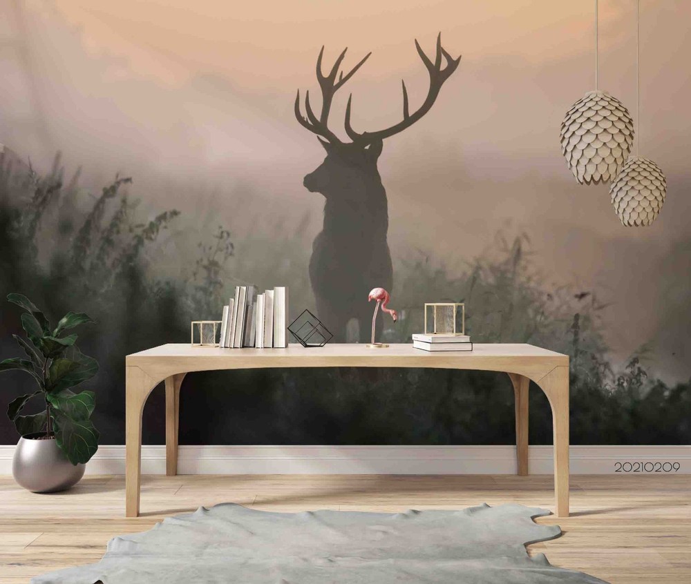 3D Field Deer Landscape Wall Murals Wallpaper Murals Wall Sticker