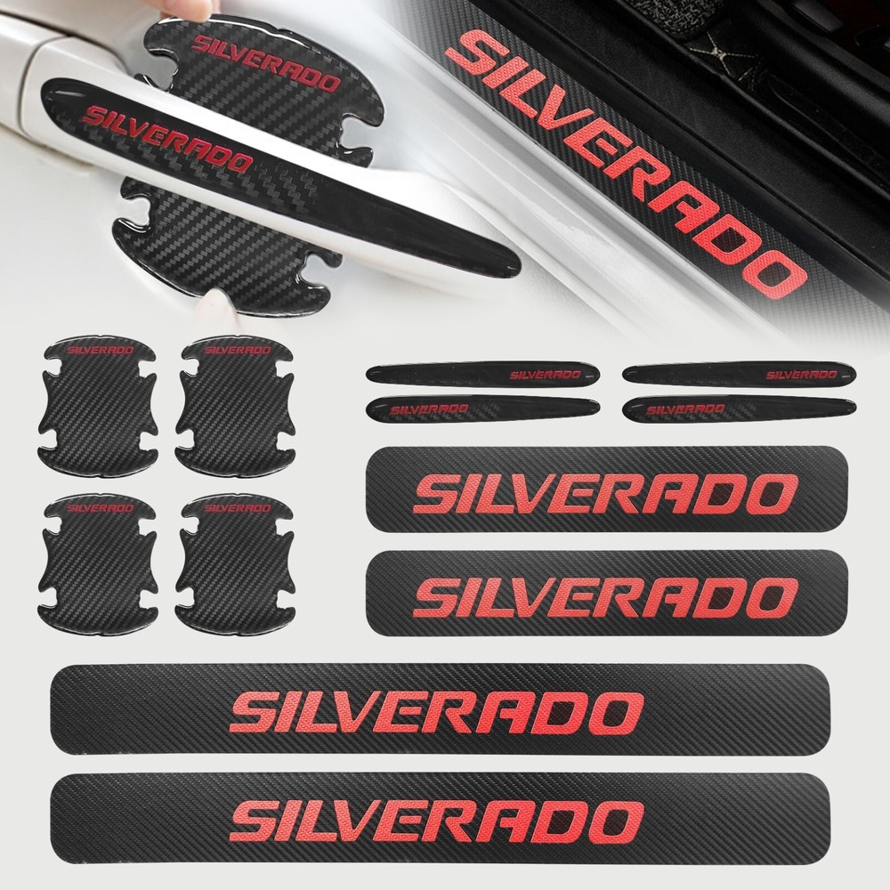 For Silverado Car Door Sill Scuff Plate Cover Anti Scratch Stickers Protector