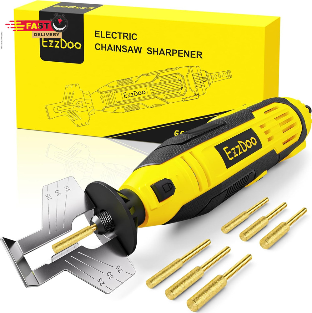 Electric Chainsaw Sharpener Kit with 6 Titanium-Coated Diamond Bits - Handheld C