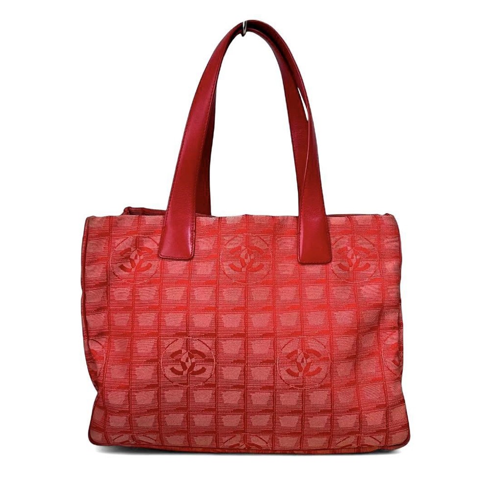 Chanel Travel Line Tote MM Bag Red Coco Mark Nylon Crossbody
