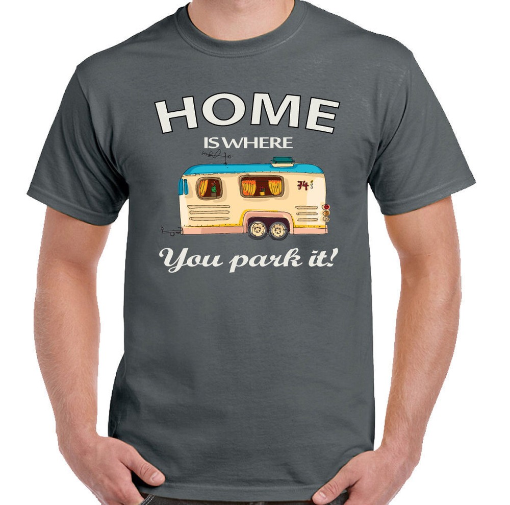 Home is Where You Park it Mens Funny Caravanning T-Shirt Caravan Camping Awning