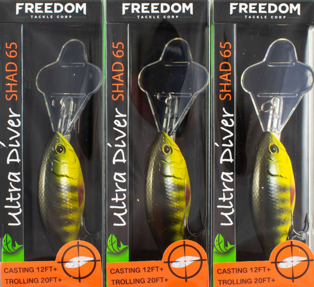 (LOT OF 6) FREEDOM TACKLE ULTRA DIVER SHAD 65 3/8OZ YELLOW PERCH #43102 CO6351