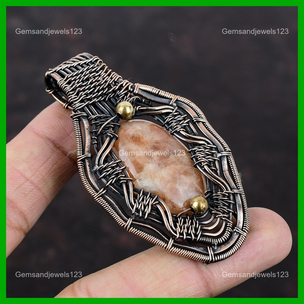 Sunstone Gemstone Copper Boho Wire Wrapped Pendant for Mother's Day Gift-image