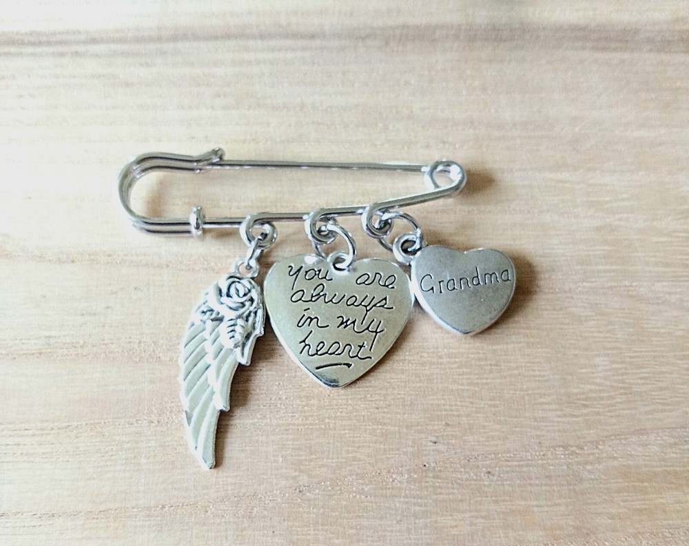 Grandma Memorial Brooch with Tassel Charm for Shawl or Lapel