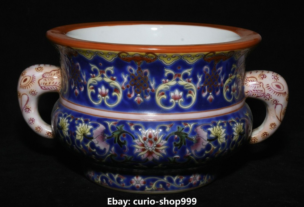 8.2 Inch Qianlong Enamel Porcelain Elephant Incense Burner with Twin Ears and Vibrant Colours