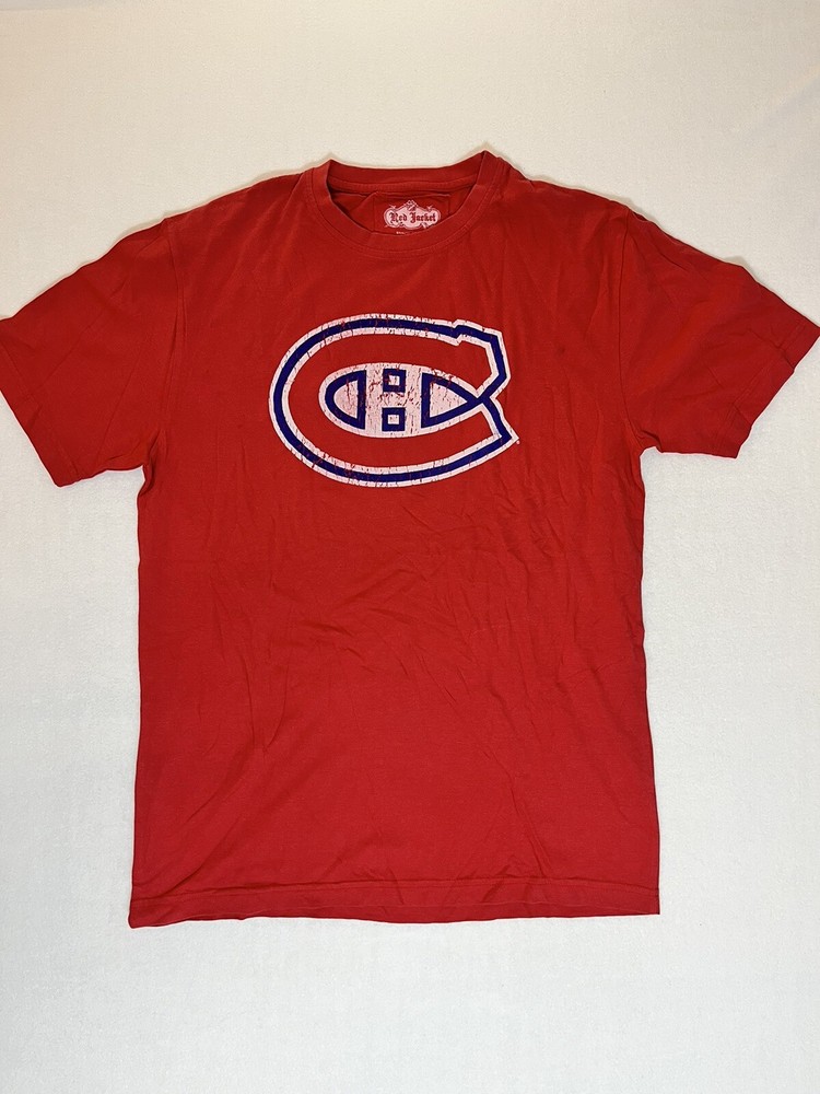 Montreal Canadiens Beliveau Men’s Medium Red Jacket Distress Graphic T-Shirt New